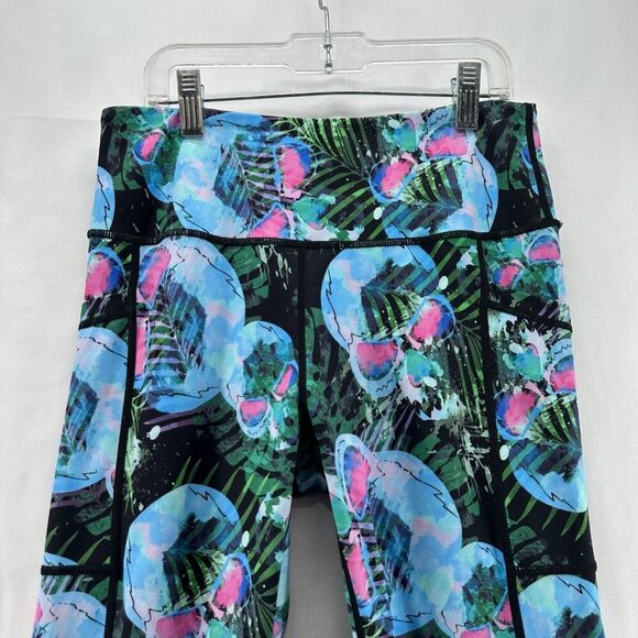 Constantly Varied Gear Leggings Size S Highrise Crop Skull Palm Print Blue Green - Picture 3 of 10